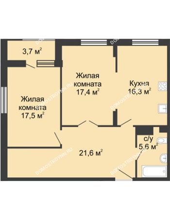 2 комнатная квартира 80,25 м² в ЖК Сердце Нижнего, дом № 35