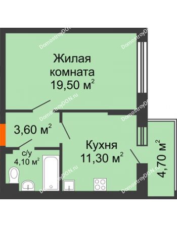 1 комнатная квартира 40,9 м² в ЖК Династия, дом Литер 2