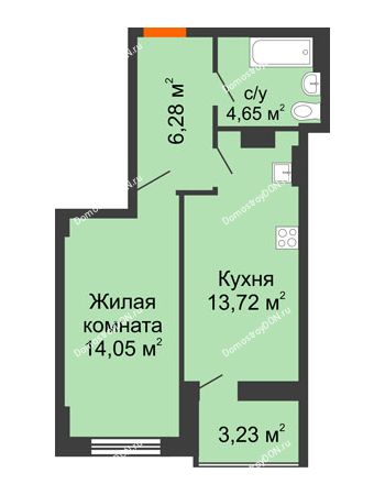 1 комнатная квартира 40,83 м² в ЖК Аврора, дом № 2