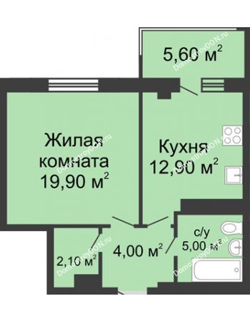 1 комнатная квартира 49,12 м² - ЖК Нахичевань