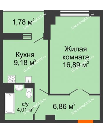 1 комнатная квартира 40,59 м² в ЖК Университетский 137, дом Секция С1