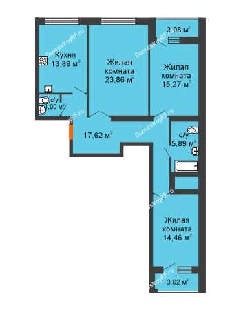 3 комнатная квартира 95,94 м² в ЖК Вознесенский, дом 2 этап