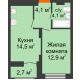 1 комнатная квартира 36,95 м² в ЖК Заречье, дом №1, секция 2 - планировка