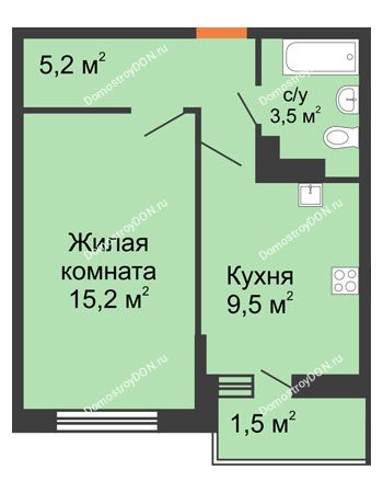 1 комнатная квартира 34,5 м² в ЖК SkyPark (Скайпарк), дом Литер 1, корпус 2, 1 этап