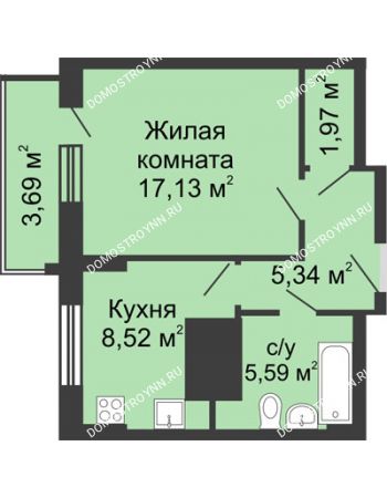 1 комнатная квартира 40,4 м² - ЖК Гелиос