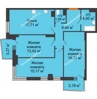 3 комнатная квартира 79,32 м² в ЖК Сердце Ростова 2, дом Литер 1 - планировка