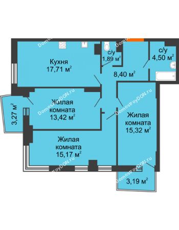 3 комнатная квартира 79,32 м² в ЖК Сердце Ростова 2, дом Литер 1