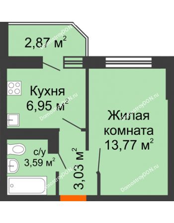 1 комнатная квартира 28,78 м² в Микрорайон Красный Аксай, дом Литер 19