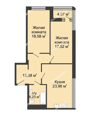 2 комнатная квартира 83,7 м² - ЖК Бристоль