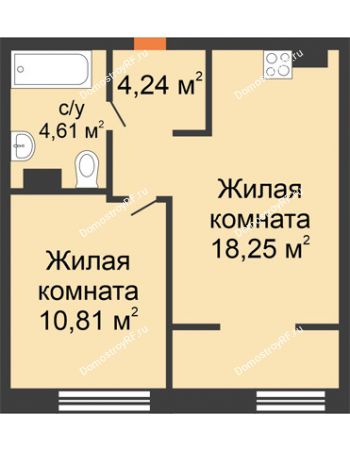 2 комнатная квартира 37,91 м² в ЖК Европейский берег, дом ГП-9 "Дом Монако"