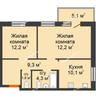 2 комнатная квартира 58,1 м² в ЖК City Life (Сити Лайф) , дом Секция C1 - планировка