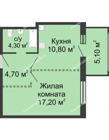1 комнатная квартира 38,5 м² в ЖК 5 Элемент (Пятый Элемент), дом Корпус 5-1.1