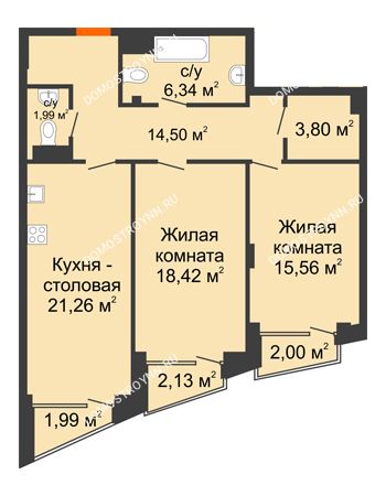 2 комнатная квартира 83,85 м² - Клубный дом на Ярославской