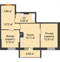 2 комнатная квартира 56,3 м² в ЖК Рассвет, дом № 9 - планировка