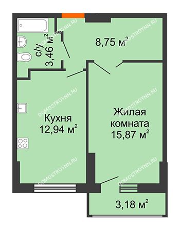 1 комнатная квартира 42,61 м² - ЖК Орбита