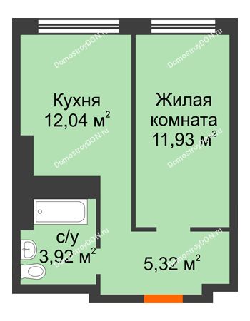1 комнатная квартира 32,21 м² - ЖК Левенцовский