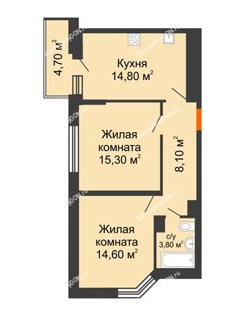 2 комнатная квартира 59 м² в ЖК Династия, дом Литер 2