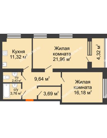 2 комнатная квартира 71,14 м² - Клубный дом На Коммунистической