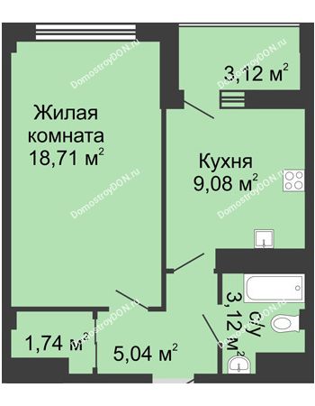 1 комнатная квартира 38,2 м² в  ЖК РИИЖТский Уют, дом Секция 1-2