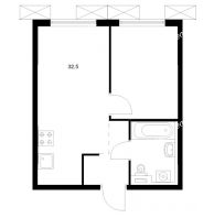 1 комнатная квартира 32,5 м² в ЖК Савин парк, дом корпус 8 - планировка