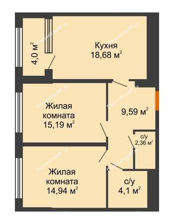 2 комнатная квартира 67,16 м² - ЖК Гран-При