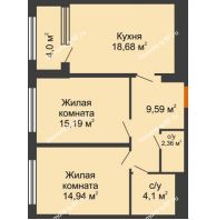2 комнатная квартира 67,16 м², ЖК Гран-При - планировка