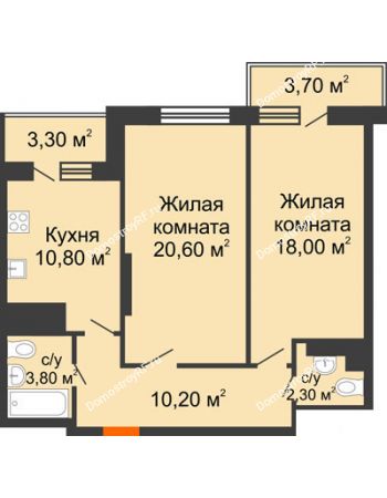 2 комнатная квартира 68,5 м² - ЖК Орбита