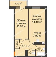 2 комнатная квартира 52,93 м² в ЖК Сокол на Оганова, дом Литер 1 - планировка