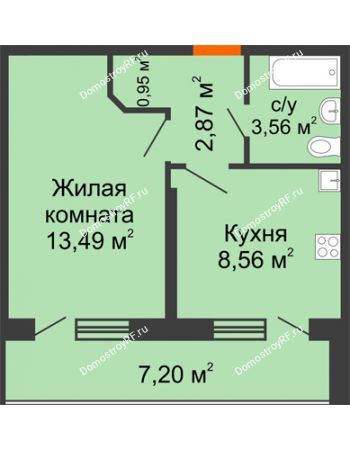 1 комнатная квартира 33,03 м² - ЖК Розмарин