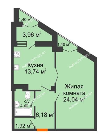 1 комнатная квартира 53,1 м² в ЖК Дом на Провиантской, дом № 12