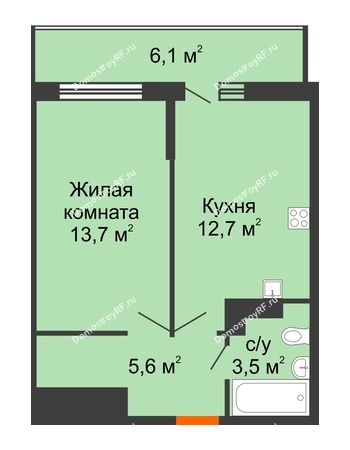 1 комнатная квартира 37,3 м² - ЖК Акварели-3