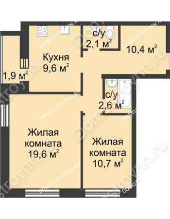 2 комнатная квартира 56,9 м² - ЖК Дом на Иванова