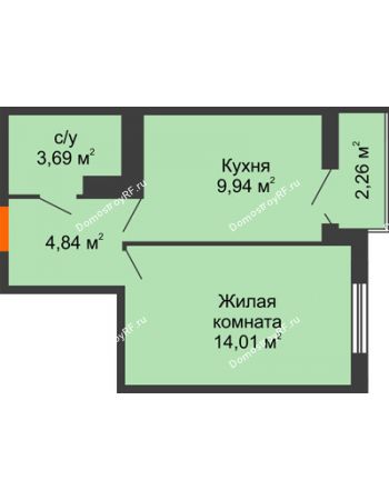 1 комнатная квартира 33,61 м² в ЖК Семейный парк, дом Литер 2