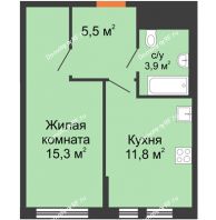 1 комнатная квартира 36,5 м² в ЖК Озерный парк, дом Корпус 1Б - планировка