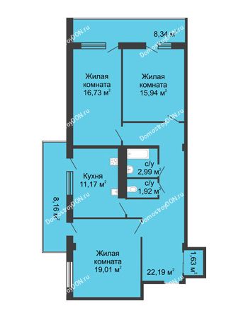 3 комнатная квартира 92 м² в  ЖК РИИЖТский Уют, дом Секция 1-2